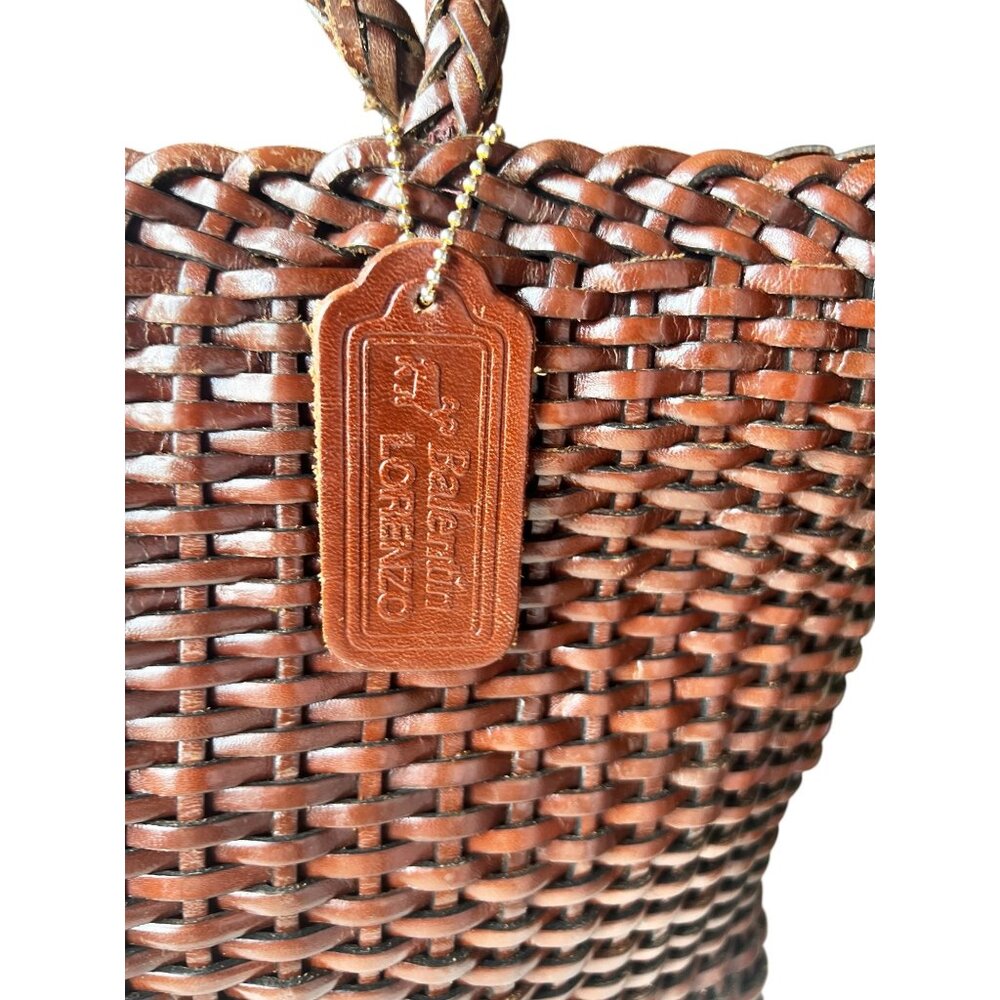 Balentin Lorenzo Handwoven Leather  Tote Bag With Logo Accents & Long Handles - Picture 3 of 13